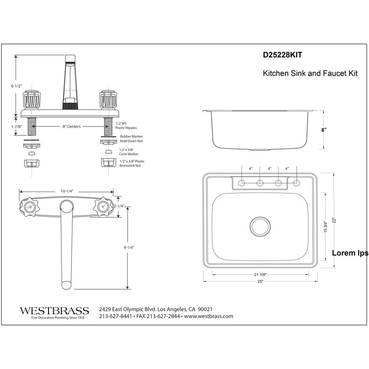 25'' Satin Nickel Stainless Steel Undermount Kitchen Sink with Faucet