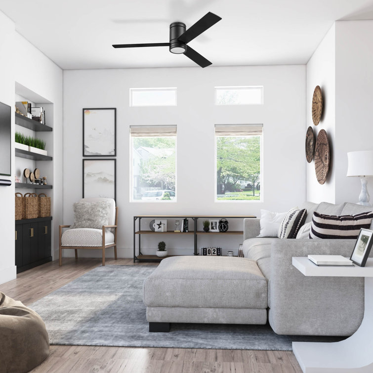 Matte Black Low Profile 52'' Ceiling Fan with LED Light