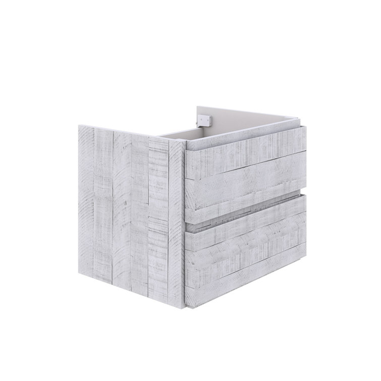 Rustic White Acacia Wood Wall-Mount Single Sink Vanity Base