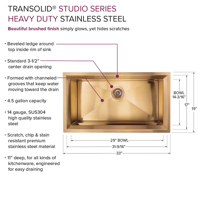 Gold Stainless Steel Single Bowl Undermount Kitchen Sink
