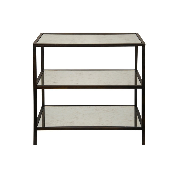 Noir 20" Black Metal and Mirrored Glass 3-Tier Side Table