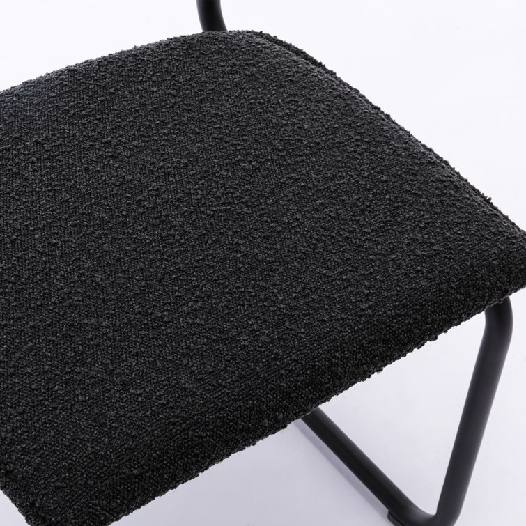 Black Boucle Upholstered Side Chair with Rattan Cane Back