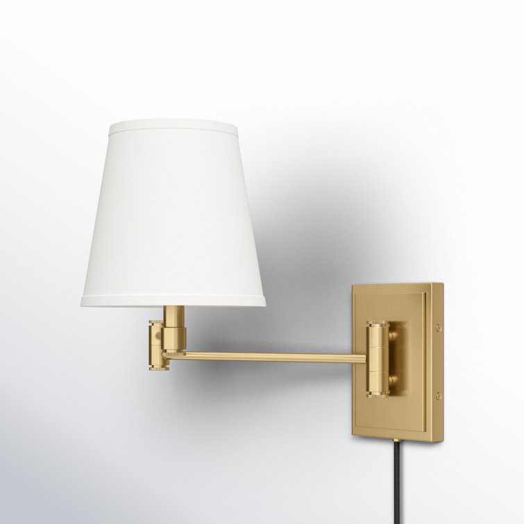 Lacquered Brass Steel Swing Arm Wall Sconce with White Shade