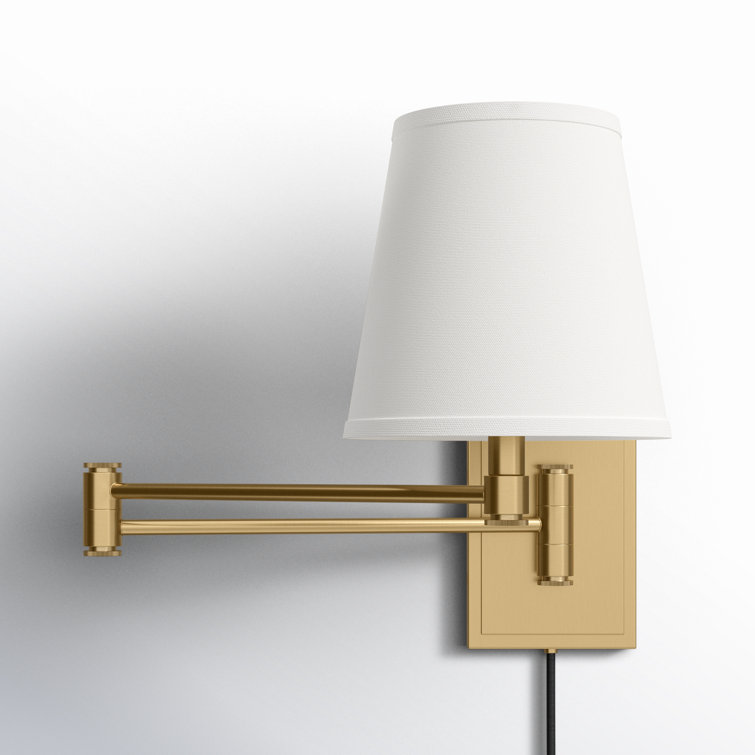 Lacquered Brass Steel Swing Arm Wall Sconce with White Shade
