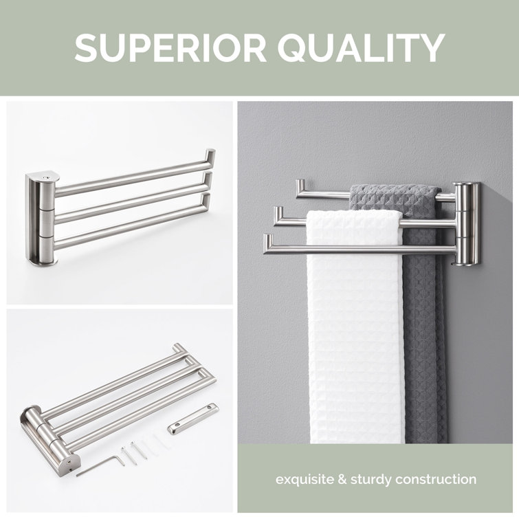 Brushed Nickel Wall Mounted 3-Arm Swivel Towel Bar
