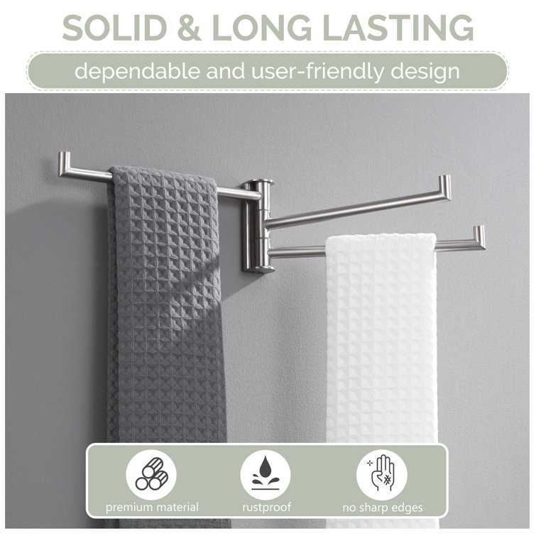 Brushed Nickel Wall Mounted 3-Arm Swivel Towel Bar