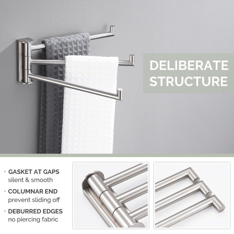 Brushed Nickel Wall Mounted 3-Arm Swivel Towel Bar
