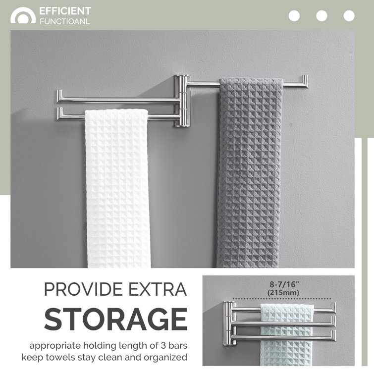 Brushed Nickel Wall Mounted 3-Arm Swivel Towel Bar