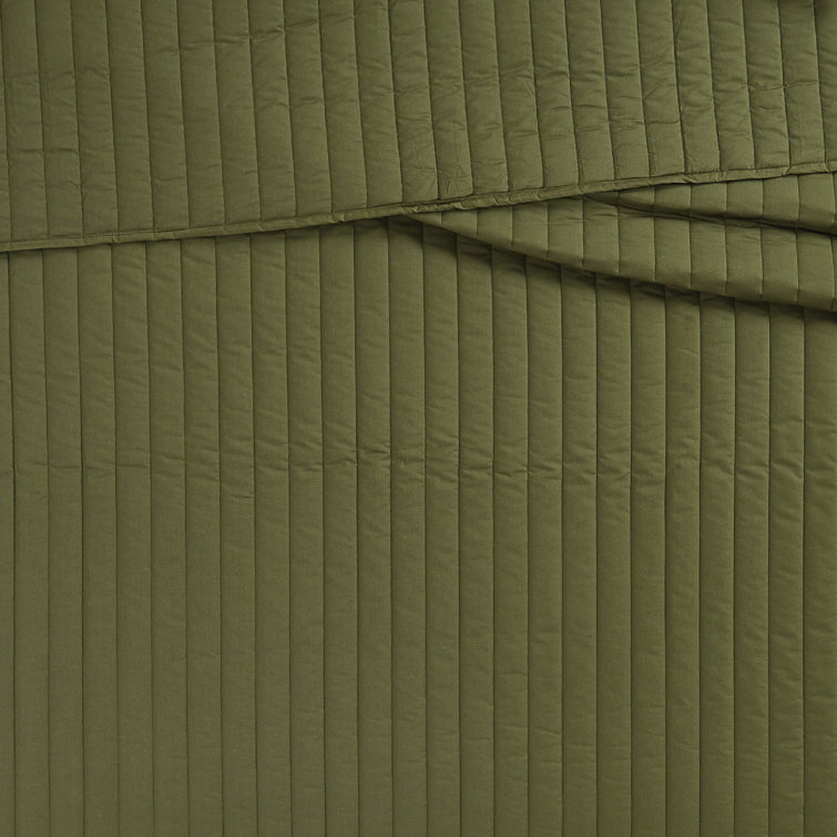 Olive Green Full Cotton Quilt Set with Polyfill
