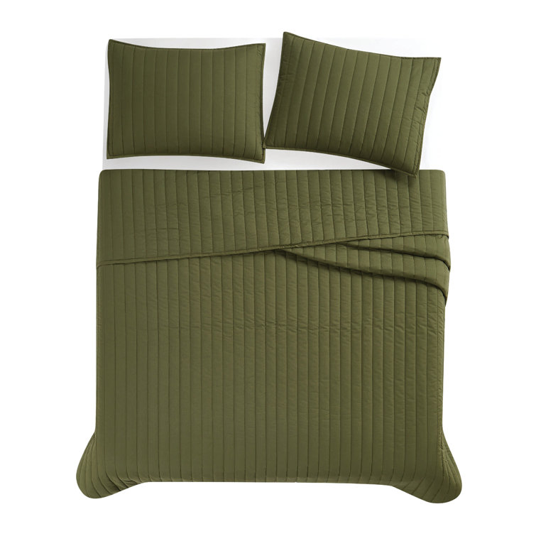 Olive Green Full Cotton Quilt Set with Polyfill