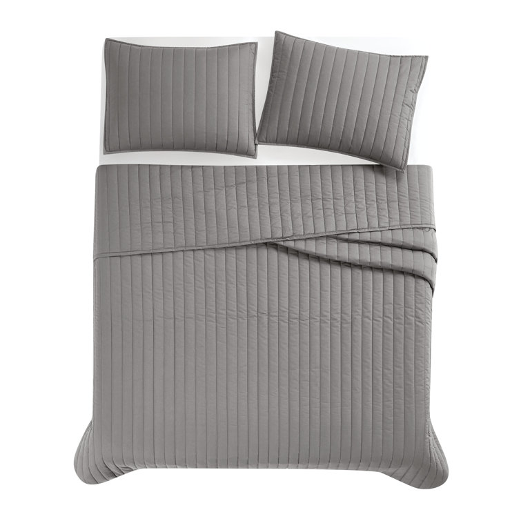 Gray King Cotton Percale Quilt Set with Shams