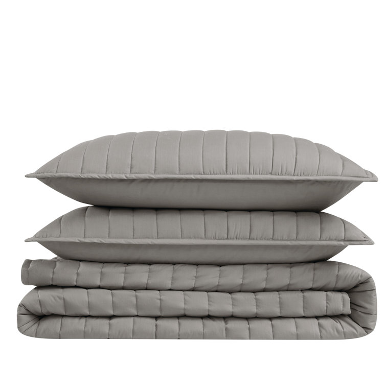 Gray King Cotton Percale Quilt Set with Shams