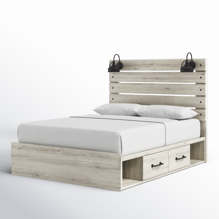 White Queen Upholstered Storage Bed with Headboard and Drawers