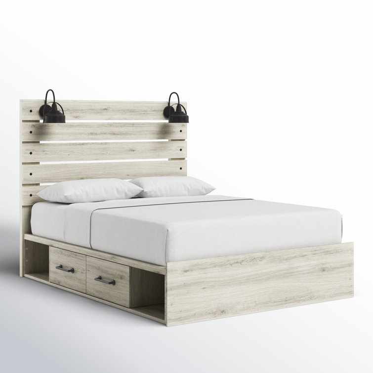 White Queen Upholstered Storage Bed with Headboard and Drawers