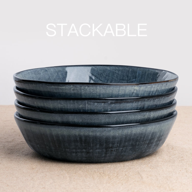 Esma Dark Blue Ceramic 32 Oz Large Pasta Bowl Set