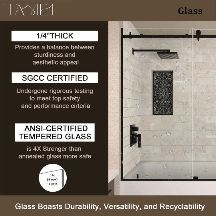 60'' Matte Black Semi-Frameless Sliding Tub Door with Clear Glass