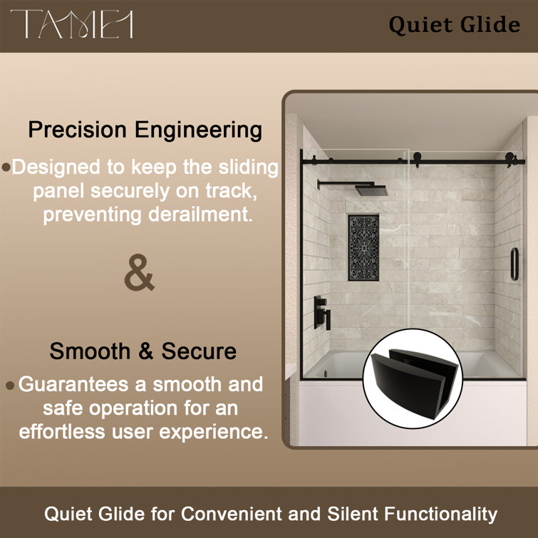 60'' Matte Black Semi-Frameless Sliding Tub Door with Clear Glass