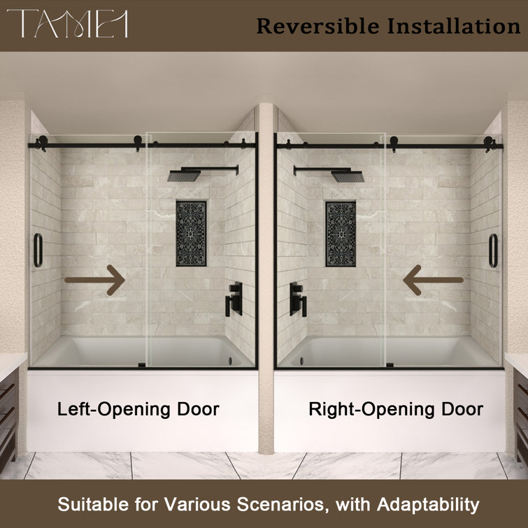 60'' Matte Black Semi-Frameless Sliding Tub Door with Clear Glass
