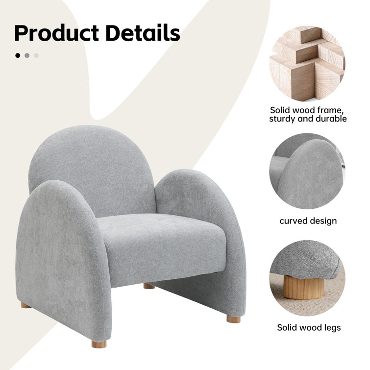 Gray Boucle Fabric Armchair Set with Solid Wood Frame