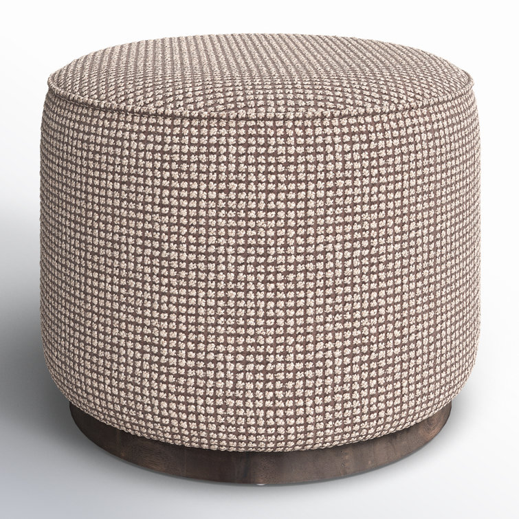 22" Taupe Polyester Blend Round Ottoman with Wood Base