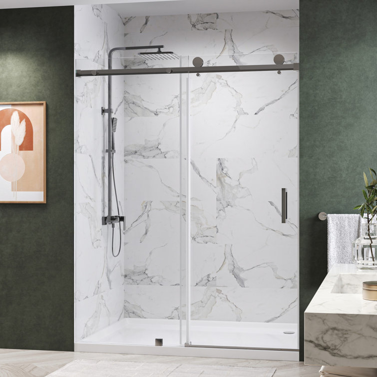60-Inch Chrome Frameless Double Sliding Shower Door with Clear Glass