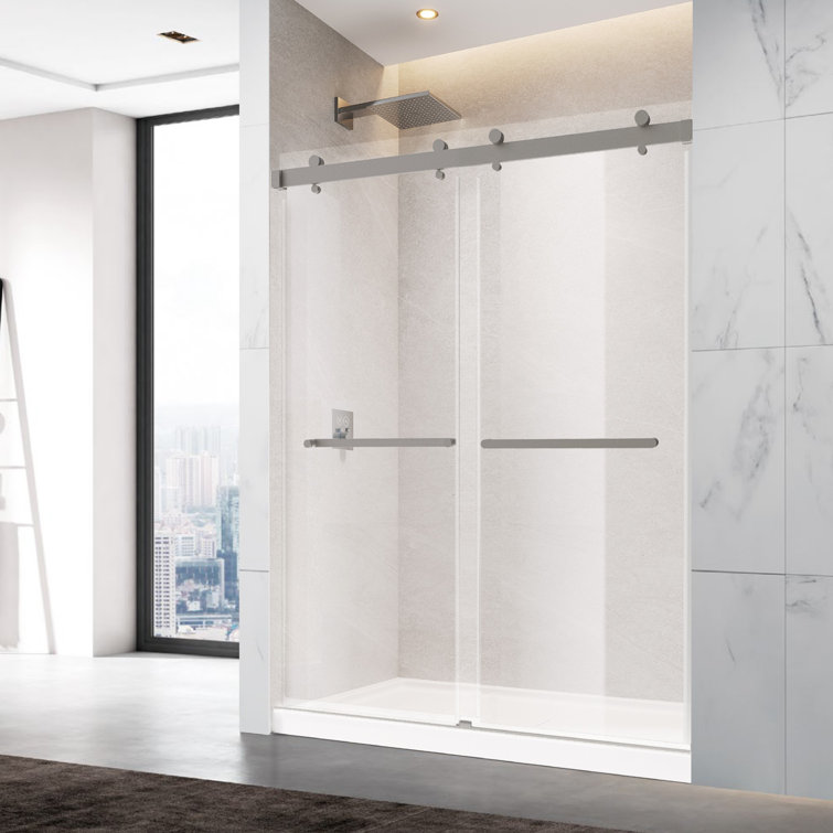 60" Frameless Brushed Nickel Sliding Shower Door with Clear Glass