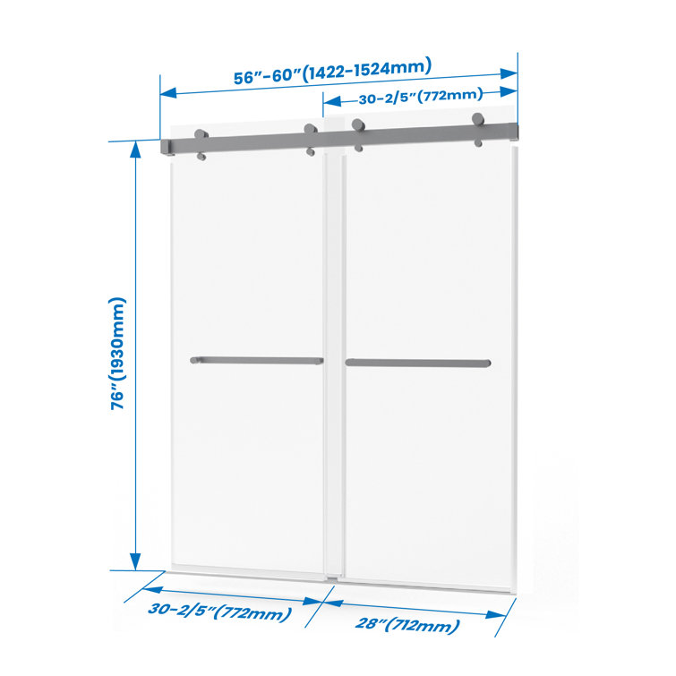 60" Frameless Brushed Nickel Sliding Shower Door with Clear Glass