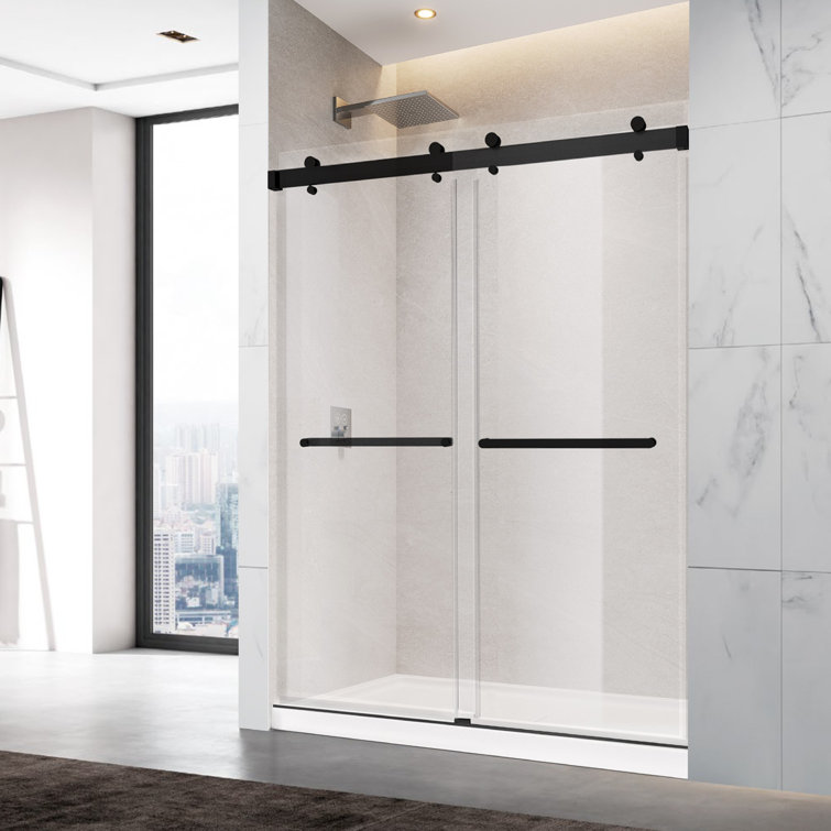 Matte Black Frameless Sliding Shower Door with Tempered Glass