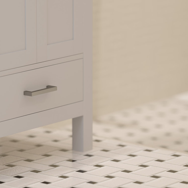 White Solid Wood Bathroom Vanity Cabinet with Brushed Nickel Hardware