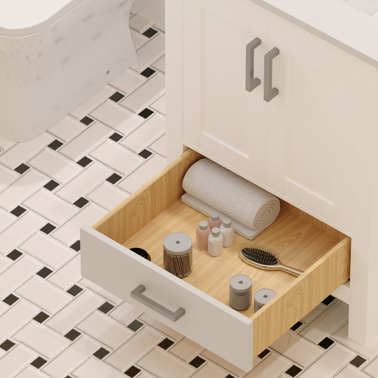 White Solid Wood Bathroom Vanity Cabinet with Brushed Nickel Hardware