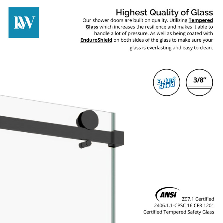 Matte Black Frameless Sliding Shower Door with Clear Glass