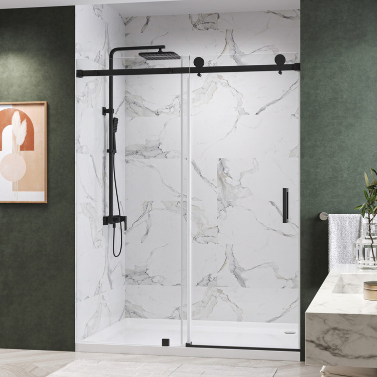 Matte Black Frameless Sliding Shower Door with Clear Glass