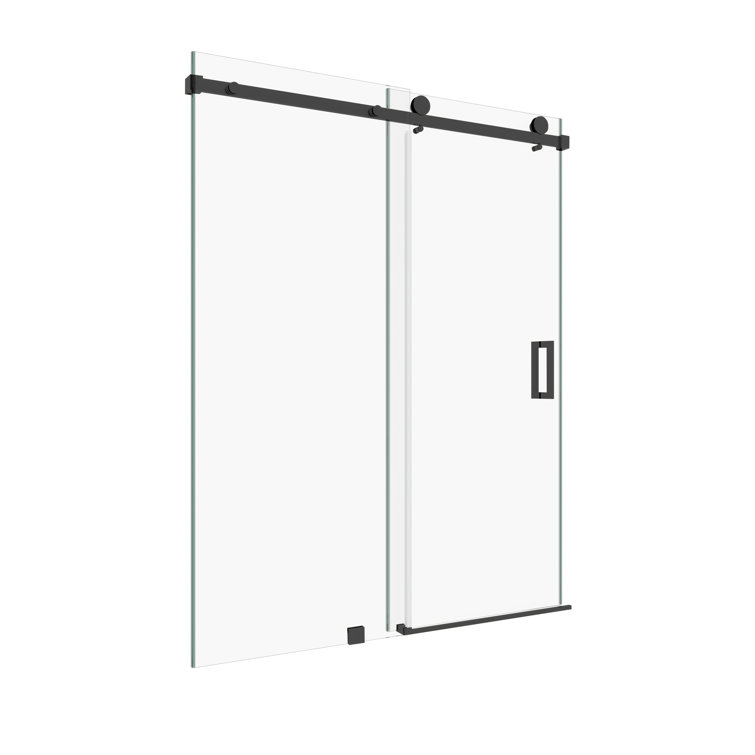 Matte Black Frameless Sliding Shower Door with Clear Glass