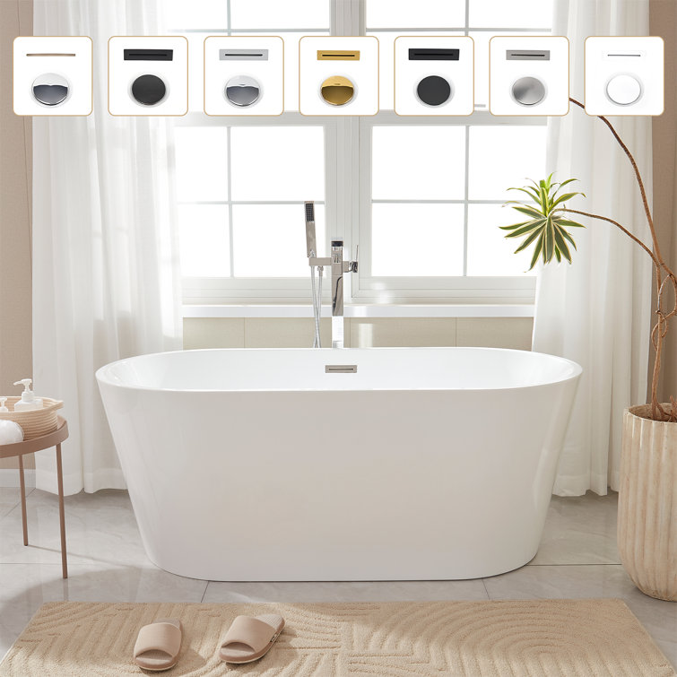 54'' White Freestanding Acrylic Soaking Bathtub