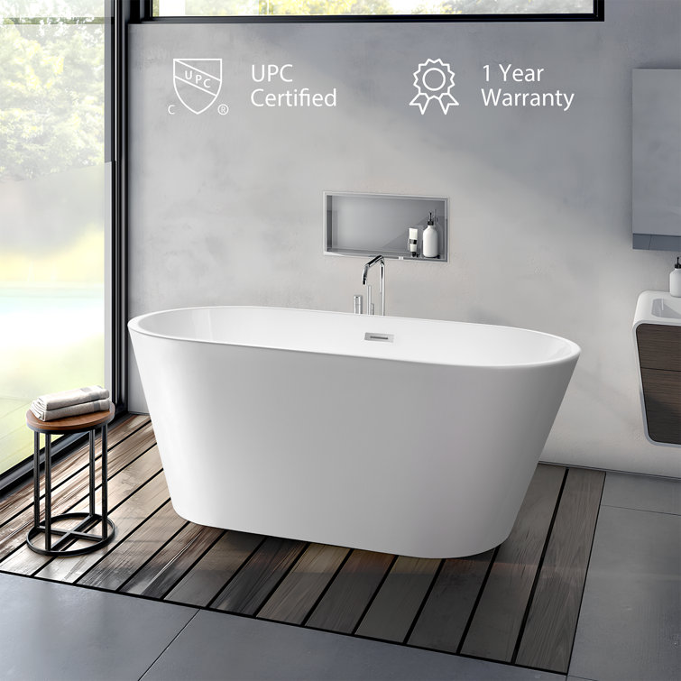 54'' White Freestanding Acrylic Soaking Bathtub