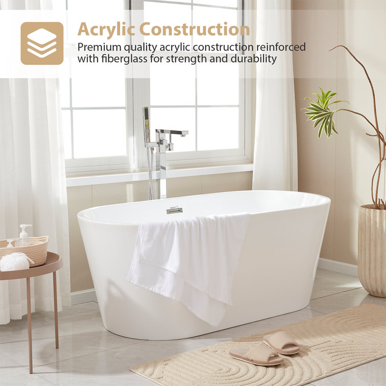 54'' White Freestanding Acrylic Soaking Bathtub