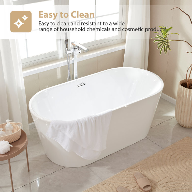 54'' White Freestanding Acrylic Soaking Bathtub