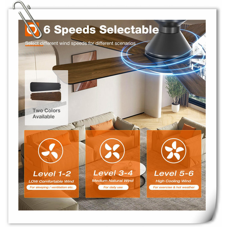 Black Low Profile Ceiling Fan with LED Light and Remote