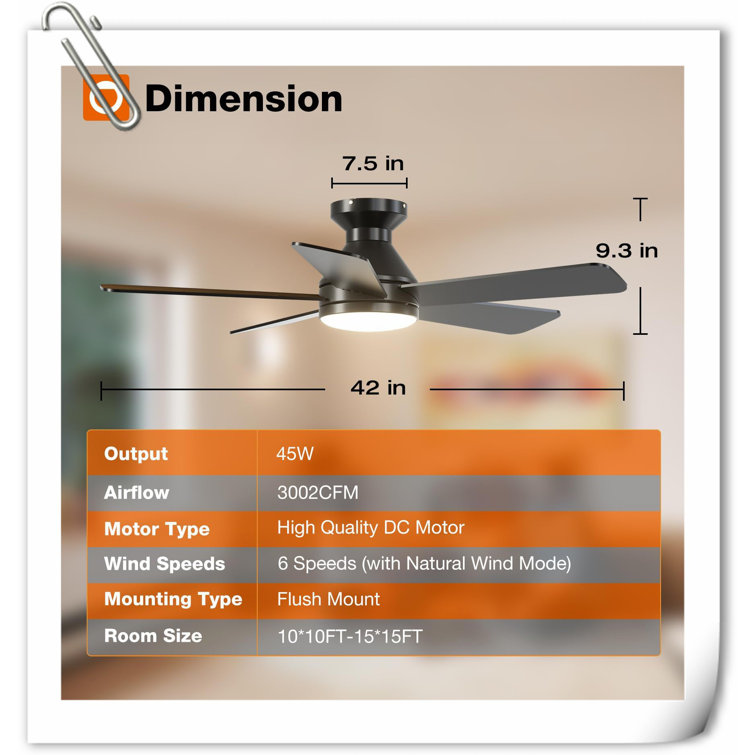 Black Low Profile Ceiling Fan with LED Light and Remote