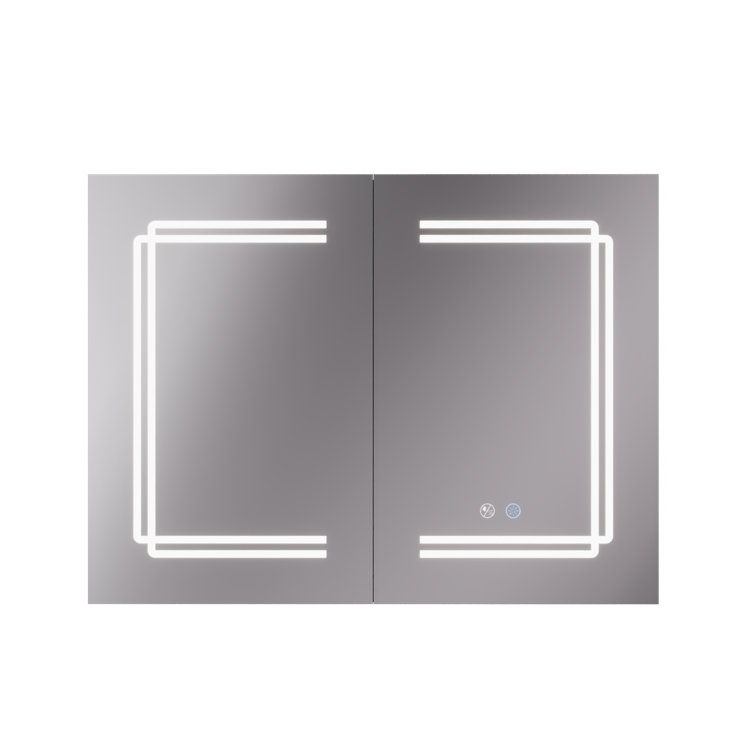 Silver Aluminum LED Medicine Cabinet with Mirror and Bluetooth Speaker
