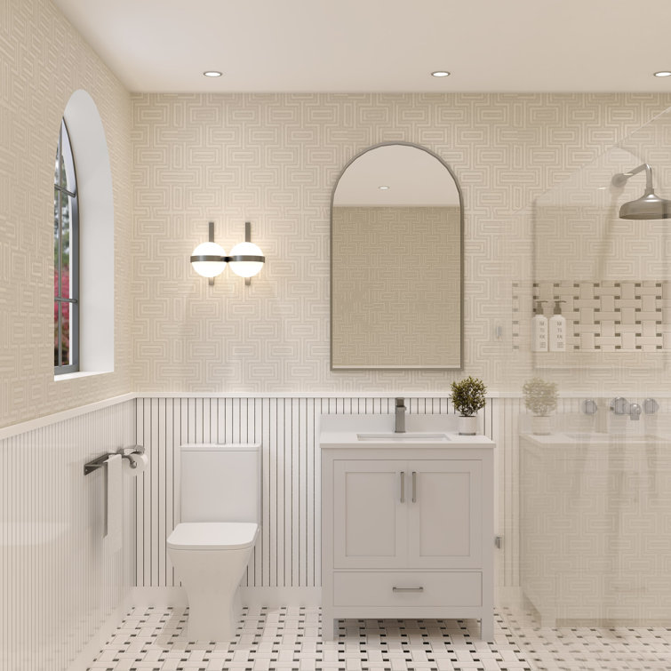 Rooh 30" White Solid Wood Bathroom Vanity with Brushed Nickel Hardware