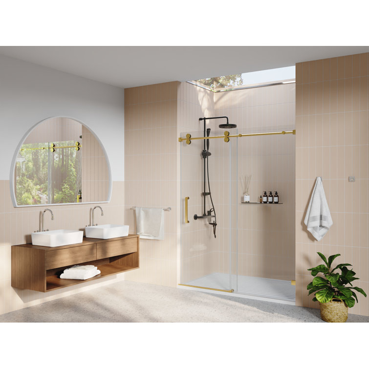Concord 60" Gold Frameless Sliding Shower Door with Tempered Glass