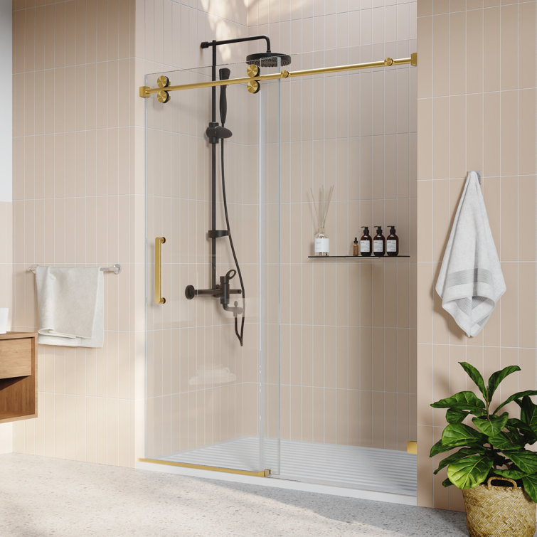 Concord 60" Gold Frameless Sliding Shower Door with Tempered Glass