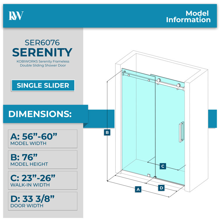 60-Inch Chrome Frameless Double Sliding Shower Door with Clear Glass