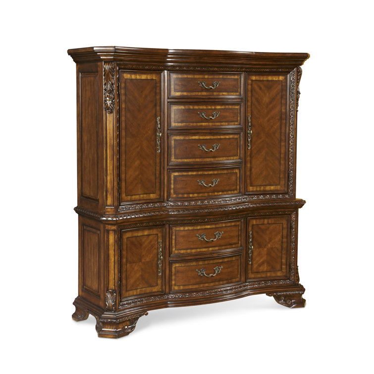 Traditional Brown 6-Drawer Dresser with Mirror and Felt Lined Drawer