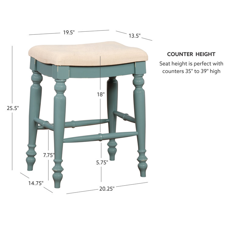 Marino Elegant Blue Wood Backless Counter Stool with Padded Seat