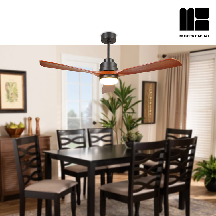 AuraVista 52-Inch Black and Medium Red Oak Ceiling Fan with LED Light and Remote