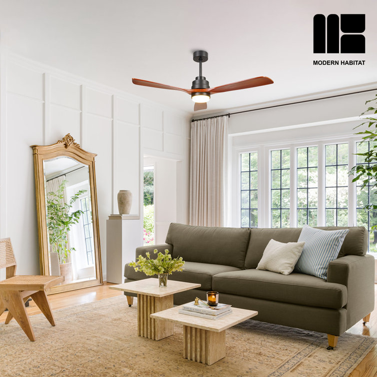 AuraVista 52-Inch Black and Medium Red Oak Ceiling Fan with LED Light and Remote