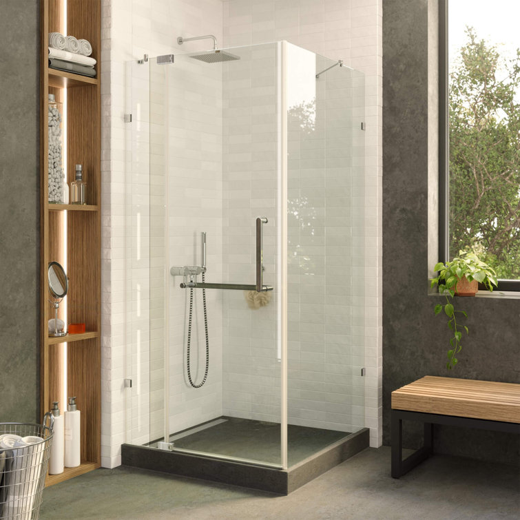 Polished Chrome Frameless Tempered Glass Corner Shower Enclosure - 40" x 40" x 74"