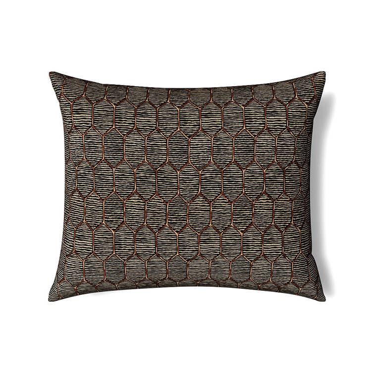 Amber and Taupe Embroidered Linen Cotton Rectangular Pillow